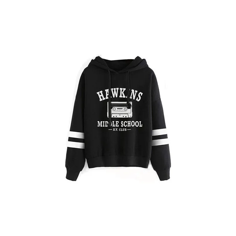 Stranger Things Tv Show Print Hoodie Sweatshirt Pullover Sweater Women Girls Men Boy Fashion Shirt Topsarge Black-White